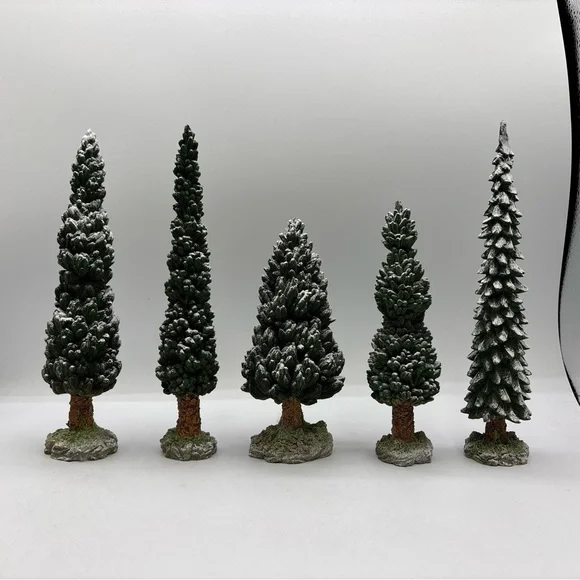 Department 56 1998 Vintage Village Snowy Evergreens Set Of 5 Large 52614 Retired - Picture 1 of 12